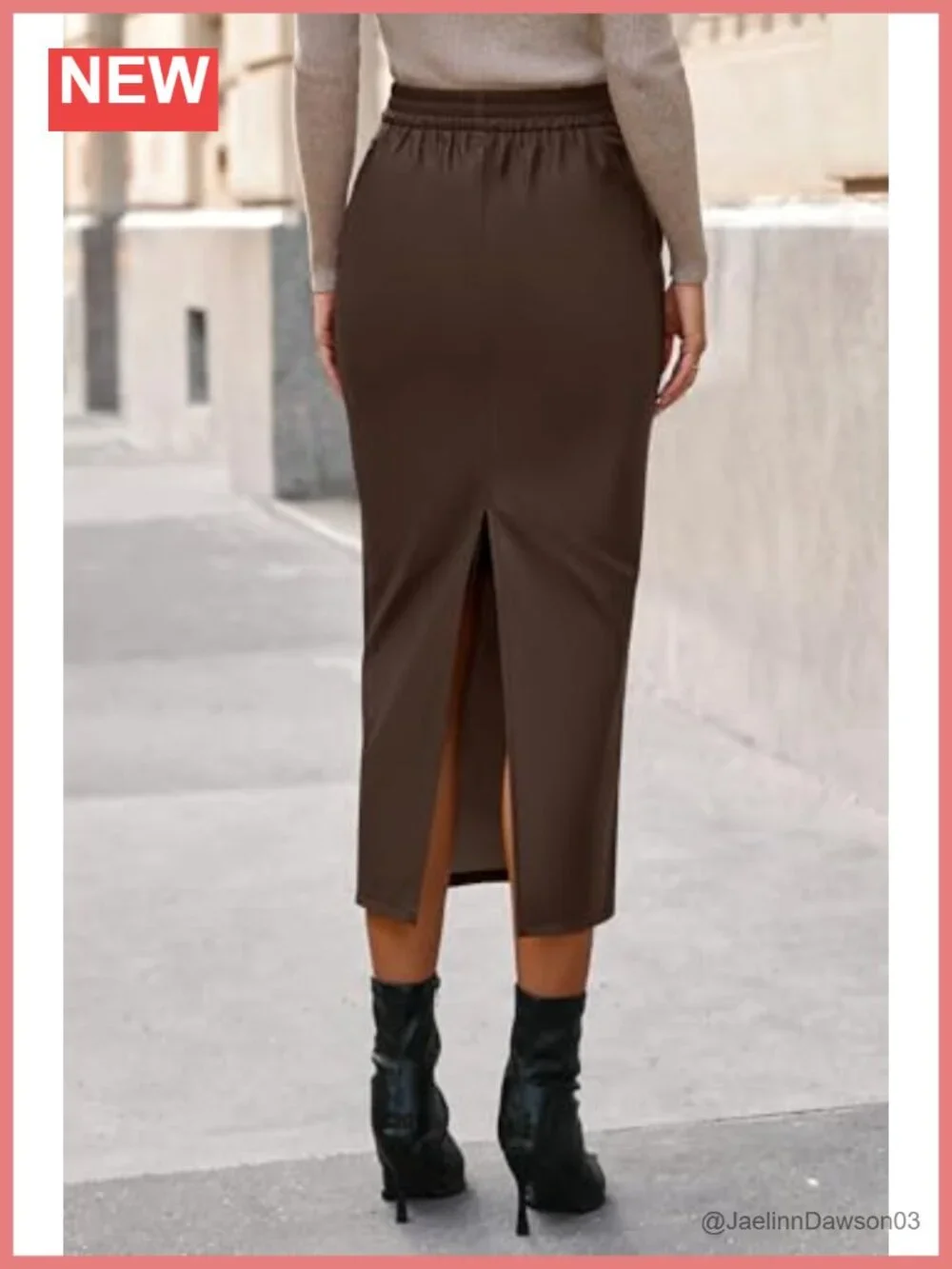Women's Faux Leather Midi Pencil Skirt High Waisted Back Slit